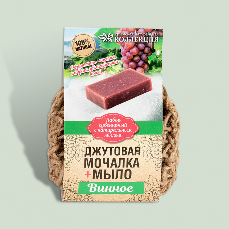 Мочалка джутовая с натуральным мылом 100 г (Винное)