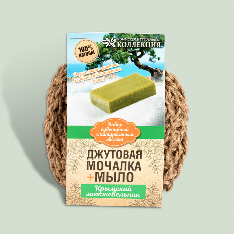 Мочалка джутовая с натуральным мылом 100 г (Можжевельник)