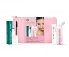 Подарочный набор BEAUTY MINERALS GIFT SET  Минеральная косметика  НМК, 130г: Косметичка, Мицеллярная вода для снятия макияжа 100г, Тушь для ресниц Длина и Объем NATURAL BLACK 10г, Праймер-основа под макияж Эффект ретуши 20г